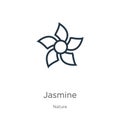 Jasmine icon. Thin linear jasmine outline icon isolated on white background from nature collection. Line vector jasmine sign,