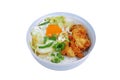 Jasmine rice with deep fried Chicken topped soft boil eggs and Royalty Free Stock Photo