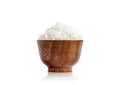 Jasmine rice hot cooked in wooden bowl with chopsticks Royalty Free Stock Photo