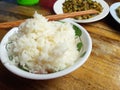 Jasmine rice of Thailand in a white ceramic bowl Royalty Free Stock Photo