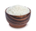 Jasmine rice in wooden bowl isolated on white background Royalty Free Stock Photo