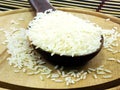 Jasmine rice on wooden ladle close up Royalty Free Stock Photo