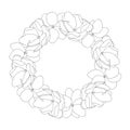 Jasminum sambac - Arabian Jasmine Outline Wreath. Vector Illustration