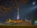 Jasna Gora Monastery in Czestochowa at night. The inscription on the banner in Polish Jesus meets his mother Royalty Free Stock Photo