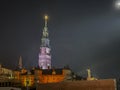 Jasna Gora Monastery in Czestochowa at night. The inscription on the banner in Polish Jesus meets his mother Royalty Free Stock Photo