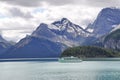 Tourists aboard a tour boat at Maligne Lake