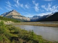 Jasper National Park with Canadian Rocky Mountains and Athabasca River near Sunwapta Pass along Icefields Parkway, Alberta Royalty Free Stock Photo