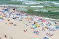 View of the beach with lots of tourists