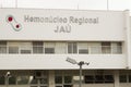 Jau / Sao Paulo / Brazil - 02 21 2020: Facade of `HemonÃÂºcleo Regional JaÃÂº, Amaral Carvalho Hospital located at JaÃÂº or Jahu city