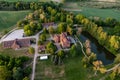 Jaunmoku brick medieval castle and its territory near Tukums, Latvia, drone view
