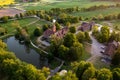 Jaunmoku brick medieval castle and its territory near Tukums, Latvia, drone view