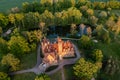 Jaunmoku brick medieval castle and its territory near Tukums, Latvia, drone view