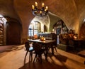 Jaunpils, Latvia - May 15, 2019: The bar and dining room in medieval 14th Century Jaunpils Castle, now a hotel and museum Royalty Free Stock Photo