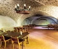 Jaunpils, Latvia - May 15, 2019: A basement reception area and dining room  in medieval 14th Century Jaunpils Castle, now a hotel Royalty Free Stock Photo