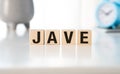JAVA as a word - bright dice font concept. Royalty Free Stock Photo