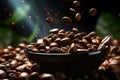 Java ballet flying coffee beans capture the dance of aromas Royalty Free Stock Photo