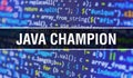 Java champion concept with Random Parts of Program Code. Java champion with Programming code abstract technology background of