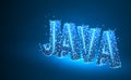 JAVA coding language text. Device, programming, developing concept. Abstract, digital, wireframe, low poly mesh, vector blue neon Royalty Free Stock Photo