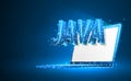 JAVA coding language on white notebook screen. Device, programming, developing concept. Abstract, digital, wireframe Royalty Free Stock Photo