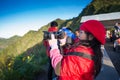 Tourists at viewpoint on Mount Penanjakan,The best views from Mount Bromo to the Sand Sea below