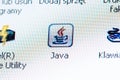 Java logo icon and programming language simple concept, nobody. Java software app development, company symbol, laptop computer Royalty Free Stock Photo
