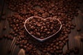 Java Passion Coffee beans meticulously shaped into a heart, showcasing love