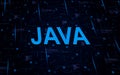 Java programming language on technological background with code elements