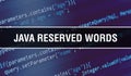 Java reserved words with Binary code digital technology background. Abstract background with program code and Java reserved words Royalty Free Stock Photo