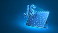 Java Script coding language sign on tablet screen. Device, programming, developing concept. Abstract, digital, wireframe Royalty Free Stock Photo