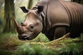 javan rhino grazing on grasses and shrubs