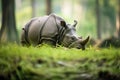 javan rhino grazing in lush green foliage