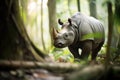 javan rhino leaving a trail in dense jungle vegetation Royalty Free Stock Photo