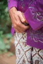 Javanese Bridegroom Folding Hand Wearing Traditional Batik Sarong. Hand Gesture of Waiting Respectful and Politely Royalty Free Stock Photo