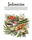 Javanese cuisine hand drawn illustration vector. Indonesian food set collection for social media post template