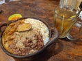 Javanese gudeg chicken porridge with lemongrass ginger drink