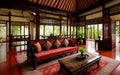 Javanese Living room interior indoor display by shining bright sunlight from the window