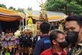 Javanese shouldering food (tumpeng) in the ceremony of Tulungagung\'s anniversary (Bersih Nagari) Royalty Free Stock Photo