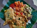 Javanese traditional rice dish on banana leaf