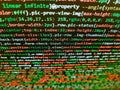 Javascript code in bracket software. Blue color. Javascript functions, variables, objects. Modern technologies, web cascading Royalty Free Stock Photo