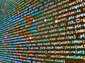 Javascript code in bracket software. Information technolog. Computer script typing work. Computer script, function. Tech source Royalty Free Stock Photo