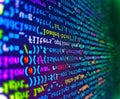Javascript code in bracket software. Programming code screen of software developer. Simple website HTML code with colourful tags Royalty Free Stock Photo