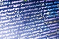 Javascript code. Computer programming source code. Abstract screen of web developer with glowing code. Royalty Free Stock Photo