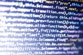 Javascript code. Computer programming source code. Abstract screen of web developer with glowing code. Royalty Free Stock Photo