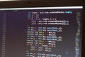 Javascript code. Computer programming source code. Abstract screen of web developer. Digital technology modern background. Shallow Royalty Free Stock Photo
