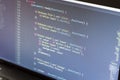 Javascript code. Computer programming source code. Abstract screen of web developer. Digital technology modern background. Shallow Royalty Free Stock Photo