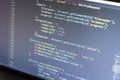 Javascript code. Computer programming source code. Abstract screen of web developer. Digital technology modern background. Shallow Royalty Free Stock Photo