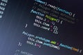 Javascript code. Computer programming source code. Abstract screen of web developer. Digital technology modern background. Shallow Royalty Free Stock Photo