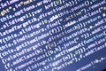 Javascript code. Computer programming source code. Abstract screen of web developer with glowing code. Royalty Free Stock Photo