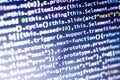 Javascript code. Computer programming source code. Abstract screen of web developer with glowing code. Royalty Free Stock Photo