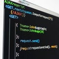 Javascript code snippet displayed on screen isolated on white background Royalty Free Stock Photo